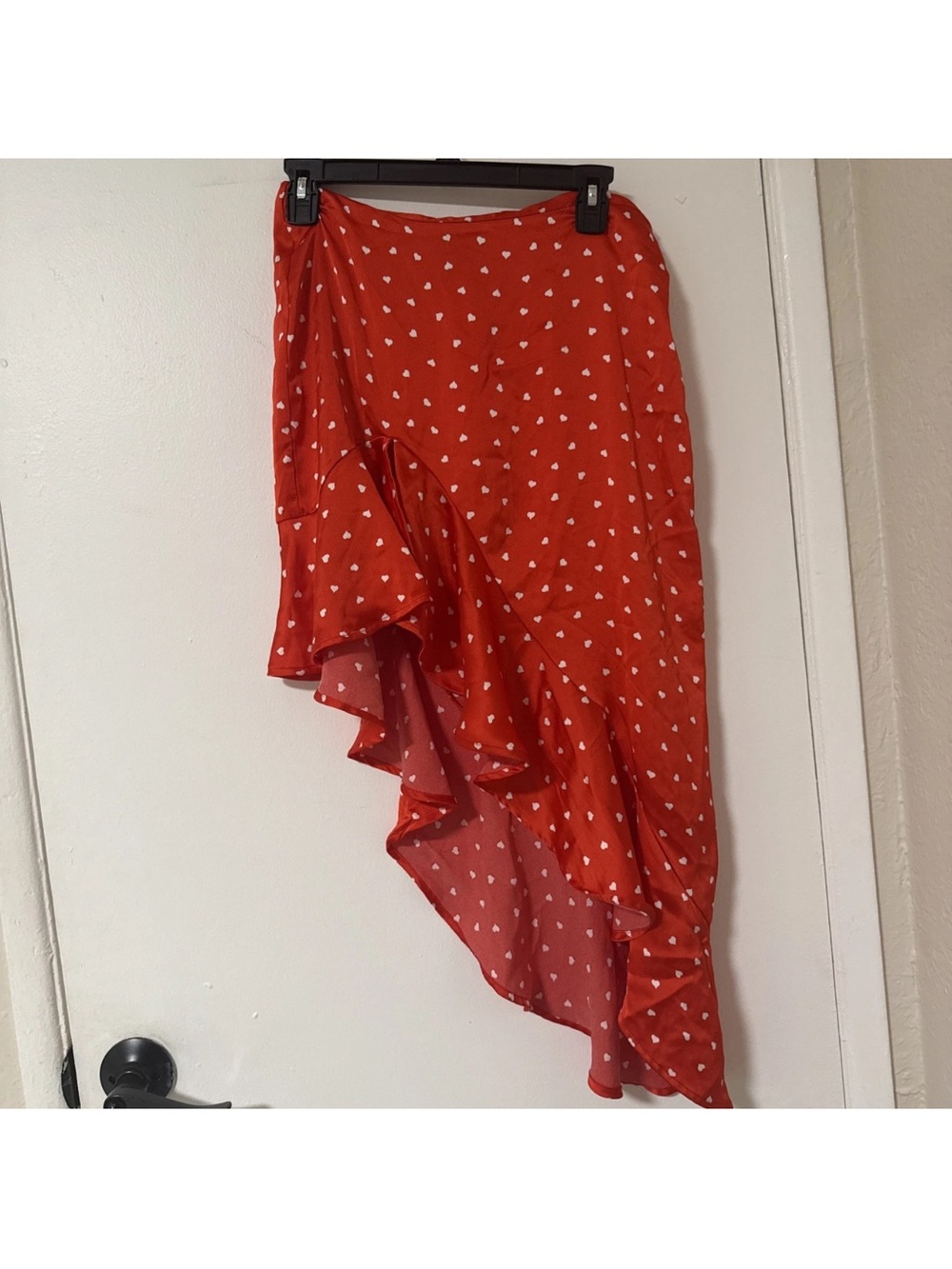 Forever 21 Red Heart-Print Ruffle Asymmetric Skirt size small